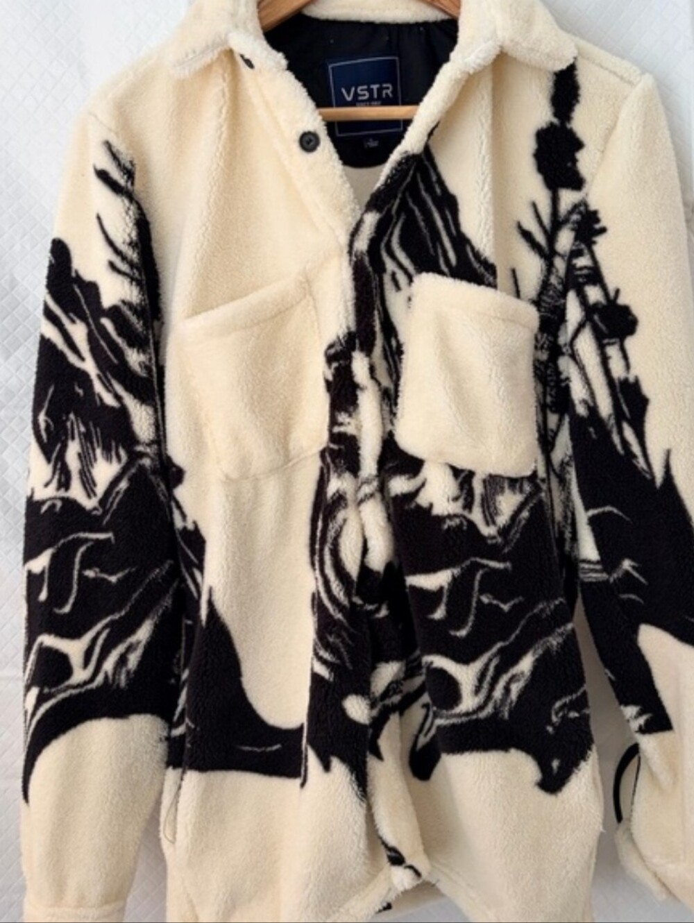 White & Black Graphic Fleece Jacket